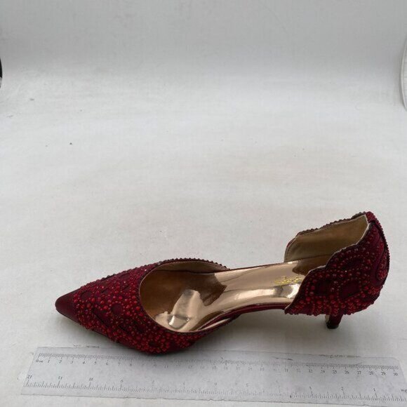 XYD Women's Pumps,  Pointed Toe, D'Orsay Kitten Low Heels, Red Rhinestone Studs - Picture 2 of 8